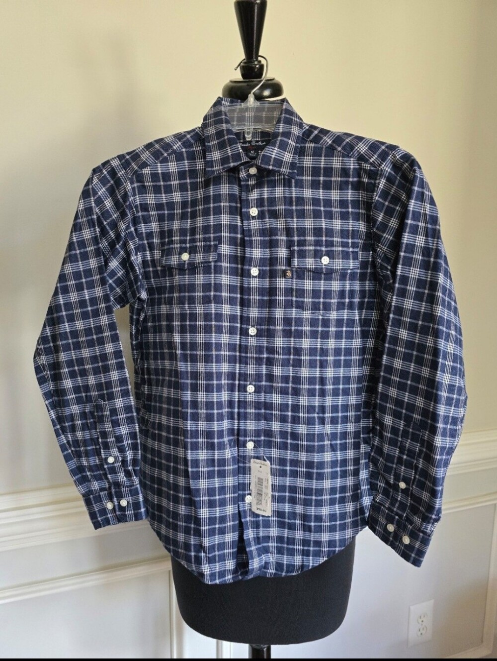 Brooks Brothers Boy's Navy Plaid Flannel Button-Down Shirt Size M